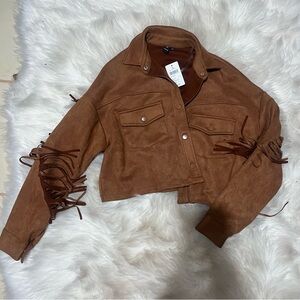 New Windsor brown suede fringe jacket size small